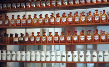shelves of vials
